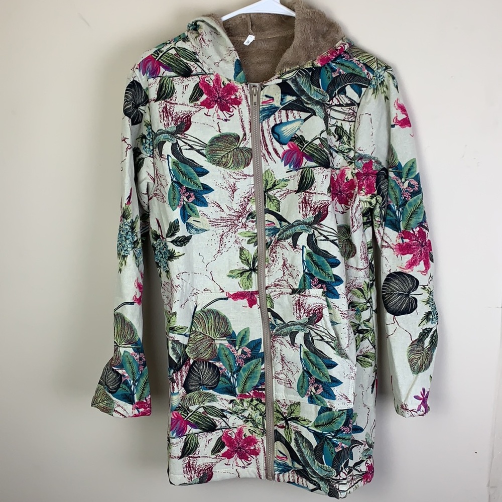 SMALL Pink and ivory floral light hoodie - Picture 3 of 16